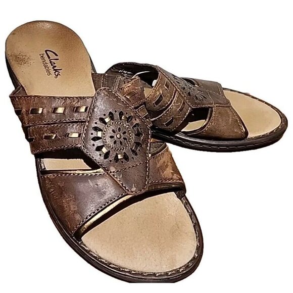 Clarks Bendables Leather Womens Size 8 Brown SlipOn - Picture 2 of 16